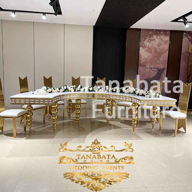 Half Moon Dining Table Gold Luxury Wedding Use Tanabata