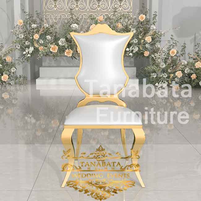 Gold Wedding Dining Chair With White Leather Tanabata