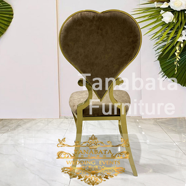 Heart Back Brown Velvet Gold Dining Chair Tanabata