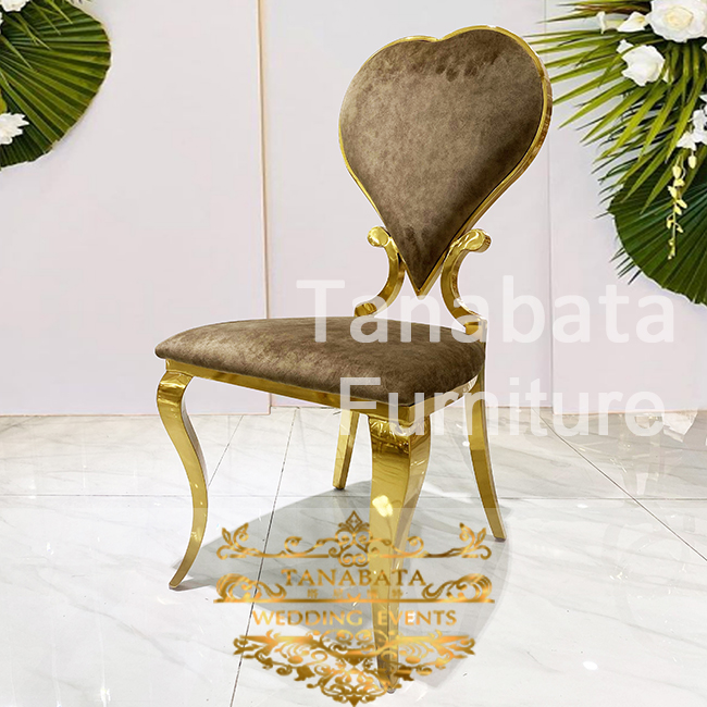 Heart Back Brown Velvet Gold Dining Chair Tanabata