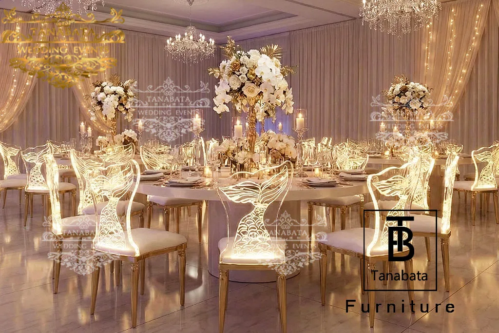 Acrylic LED Wedding Chairs with Laser-Cut Designs