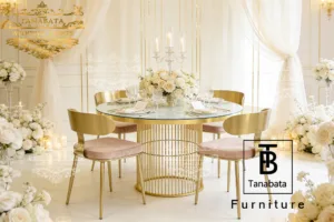 Elegant Gold Round Dining Table with Curved Back Chairs